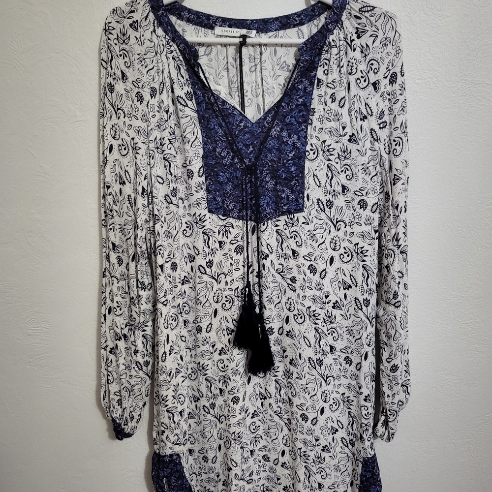 Cooper Street Blue & White Boho Dress Size 6 NWT